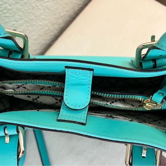 Kate Spade Aqua blue leather bag crossbody strap purse gold hardware - Picture 7 of 14